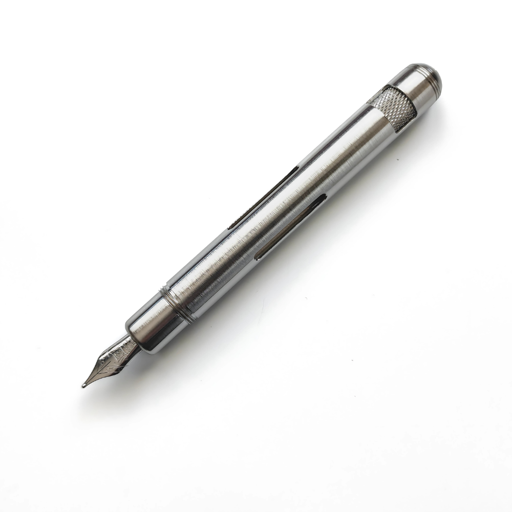 chrome fountain pen on a white background