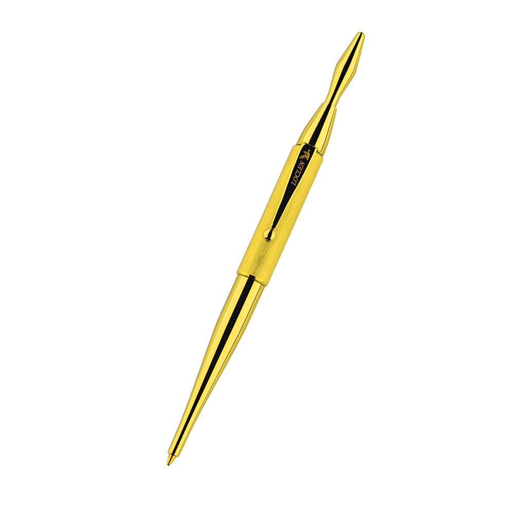 sagitta ballpoint pen in raw brass on a white background