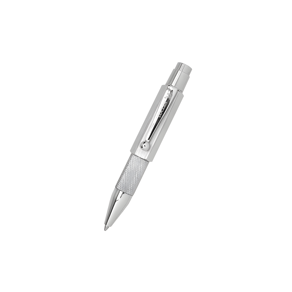 loclen nanetto pocket ballpoint pen in brushed chrome on a white background