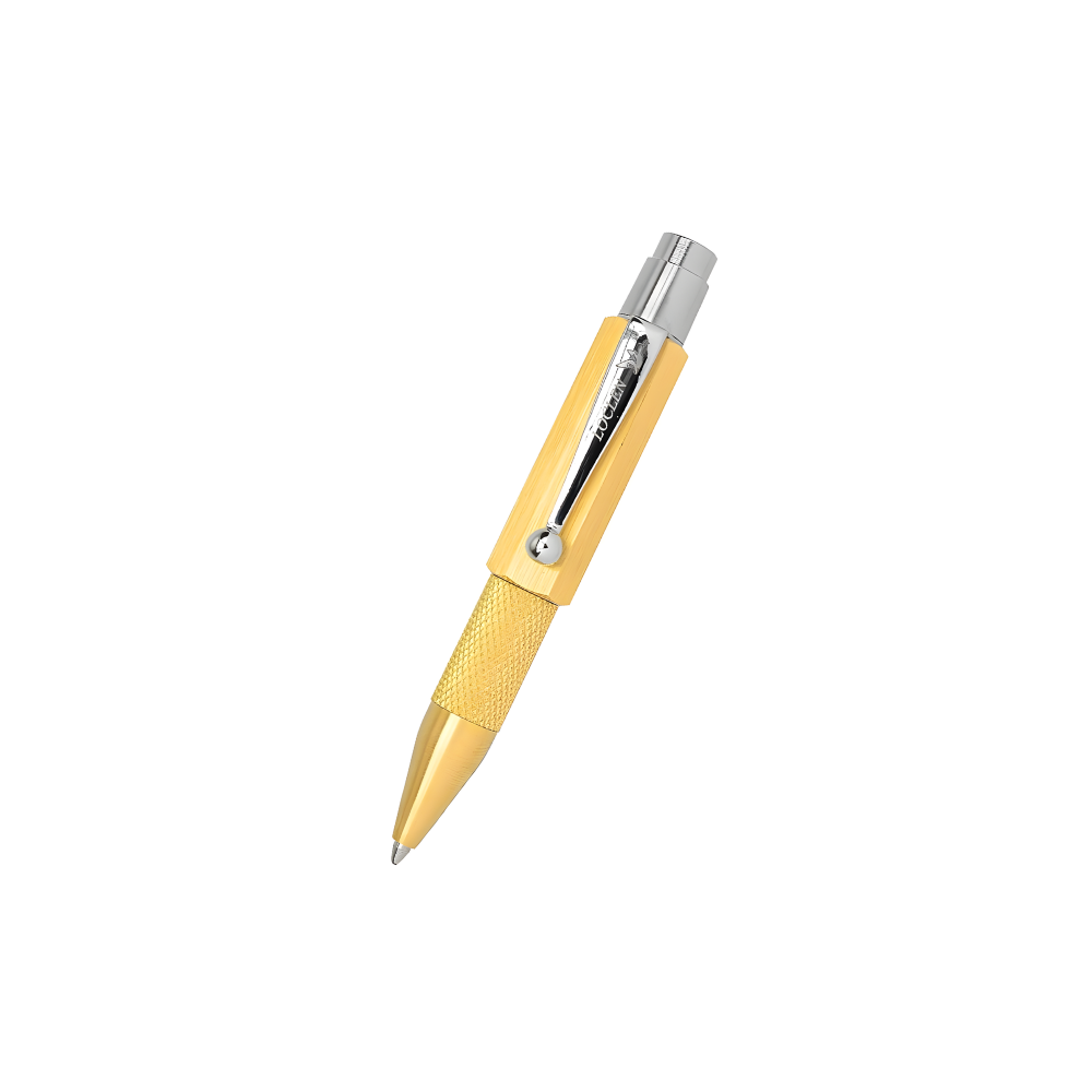 loclen nanetto pocket ballpoint pen in raw brass on a white background