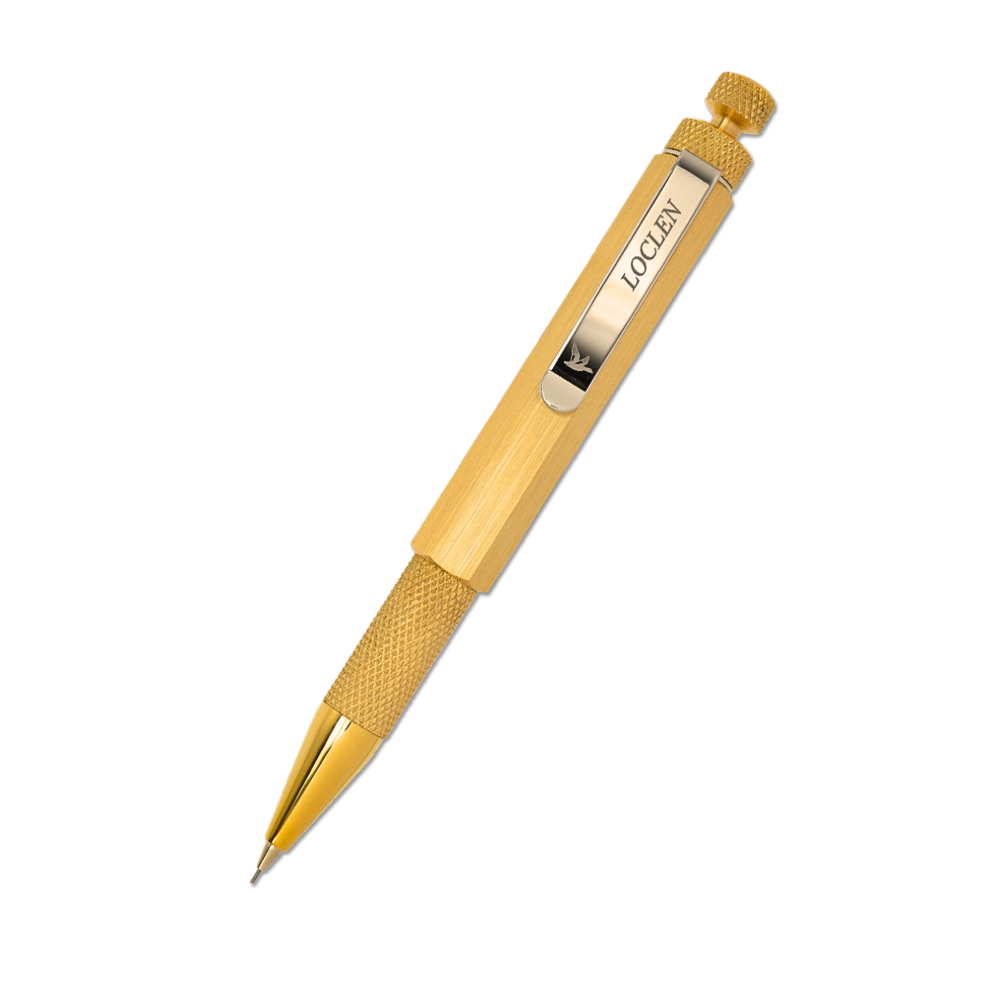 raw brass mechanical pencil with Loclen branded clip 