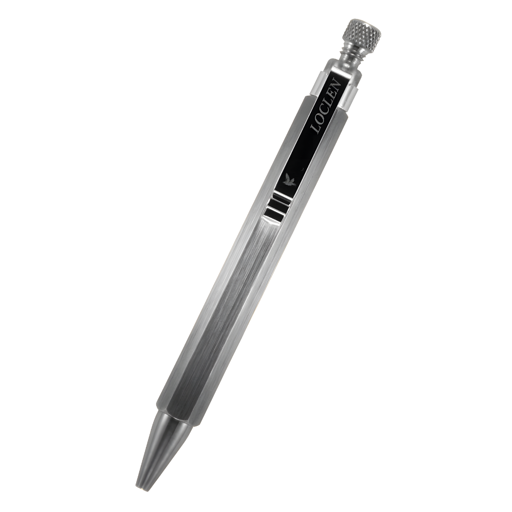 Loclen L4 ballpoint pen in brushed chrome on a white background
