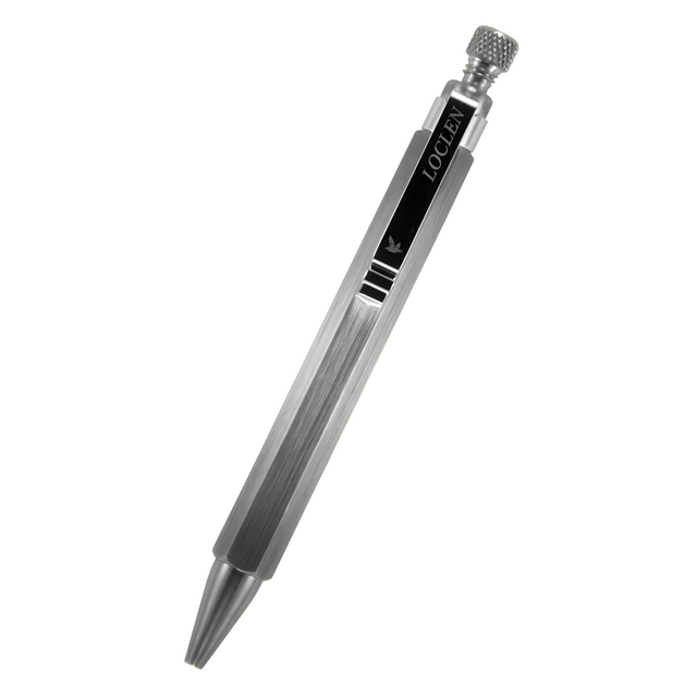 Loclen L4 ballpoint pen in brushed chrome on a white background