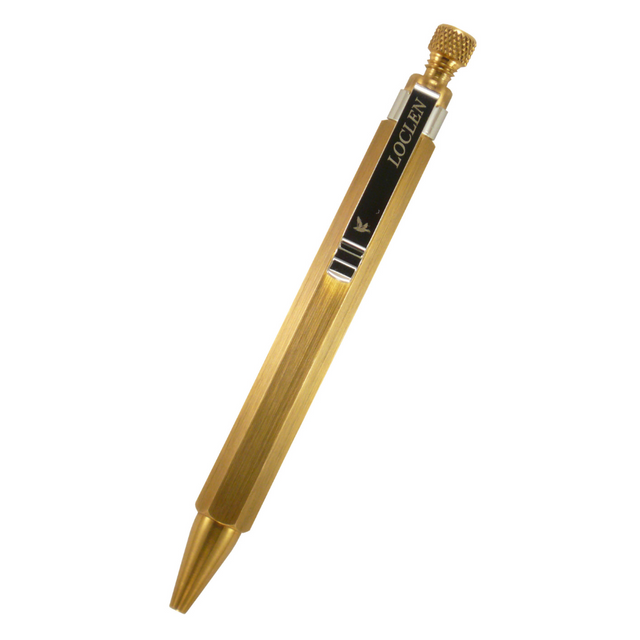 Loclen L4 ballpoint pen in raw brass on a white background