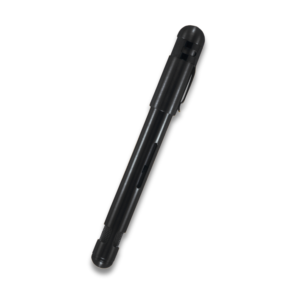 Black pen on a white background