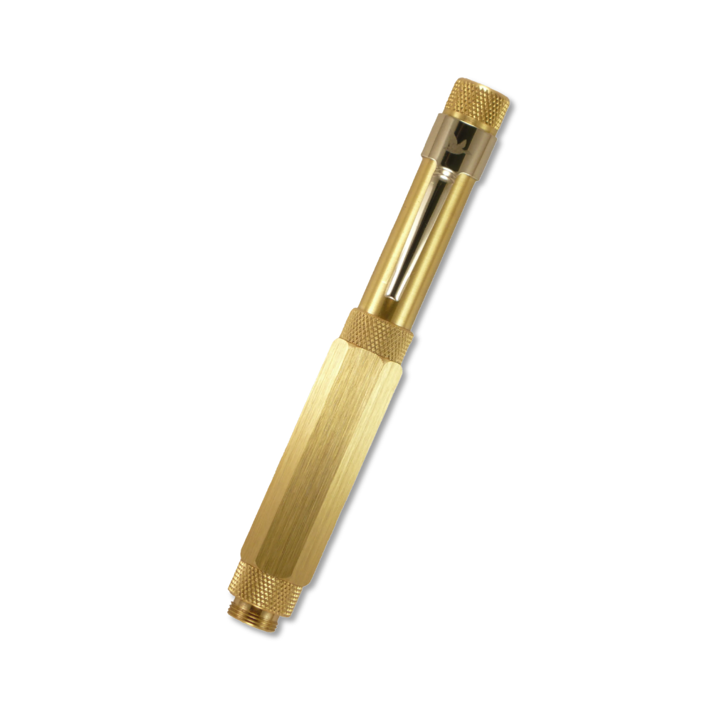 loclen F5 fountain pen in raw brass on a white background