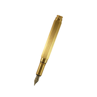 loclen futura fountain pen in raw brass without the cap on a white background