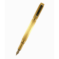 Loclen futura fountain pen in raw brass with visible brand name posted on a white background