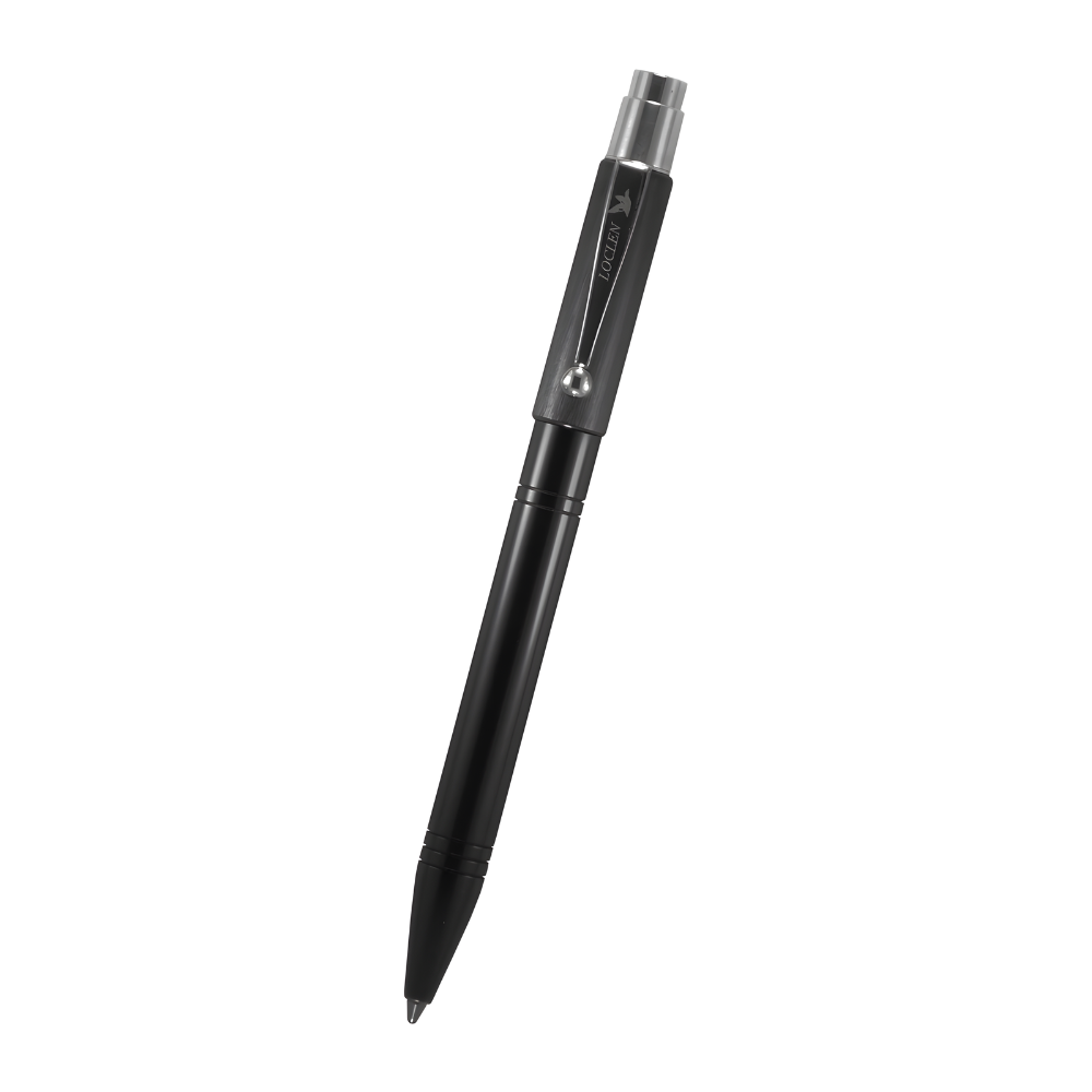 Loclen antares Black ballpoint pen with a metallic click mechanism on a white background