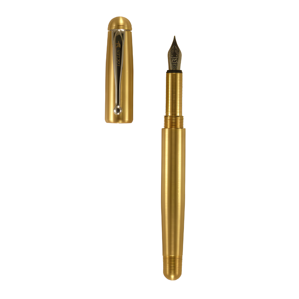 loclen classica brass fountain pen open wth its cap to the side