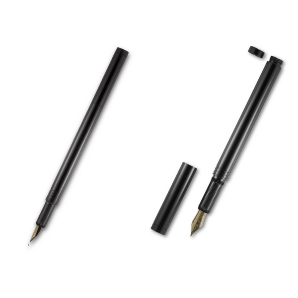 Black fountain pen with cap on a white background