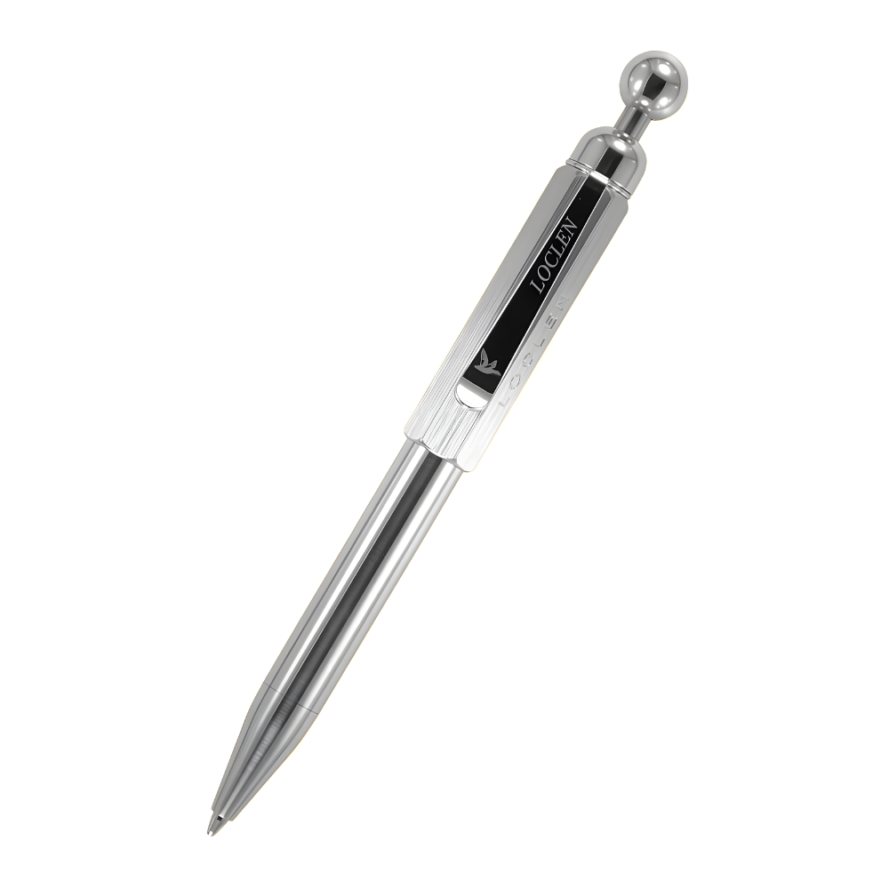 loclen spica ballpoint pen in brushed chrome on a white background