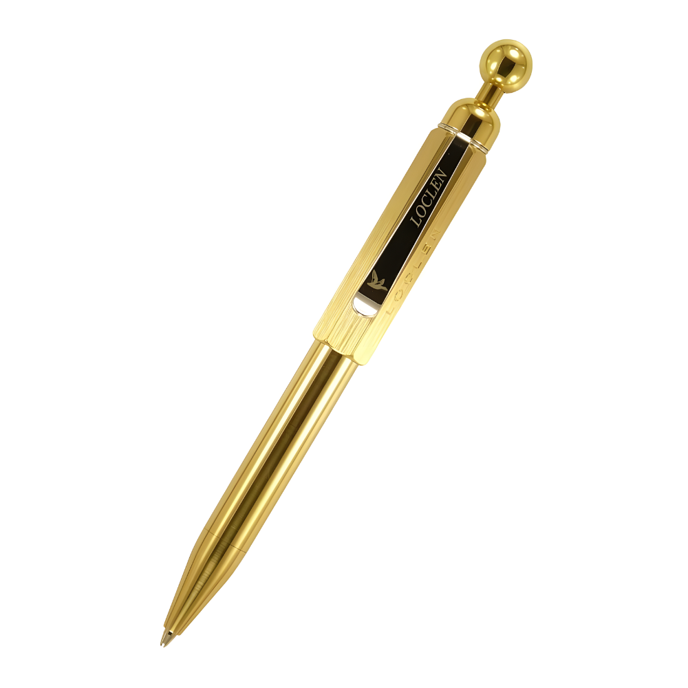 loclen spica ballpoint pen in raw brass on a white background
