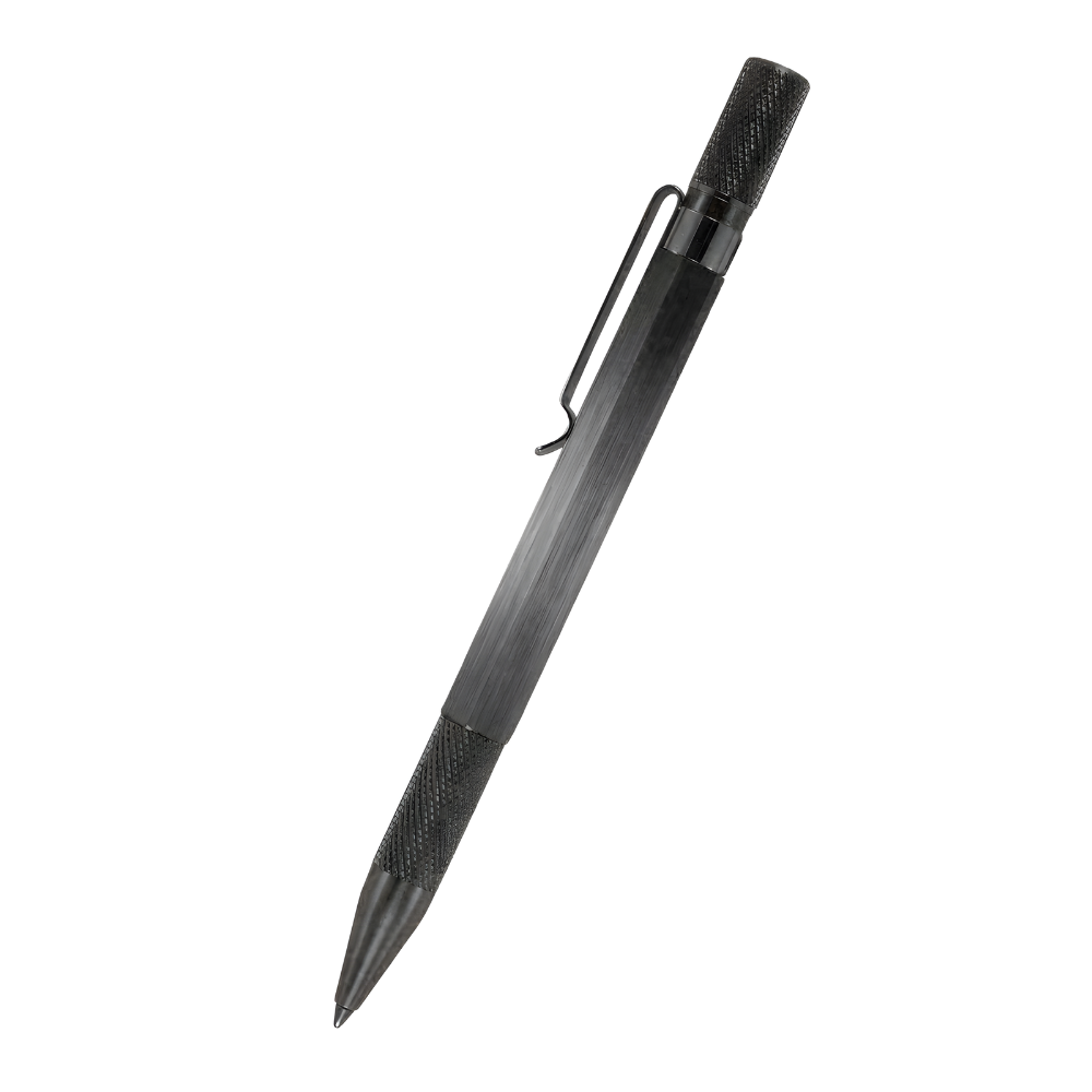 loclen tekno hex ballpoint pen in matte black viewed from the side on a white background
