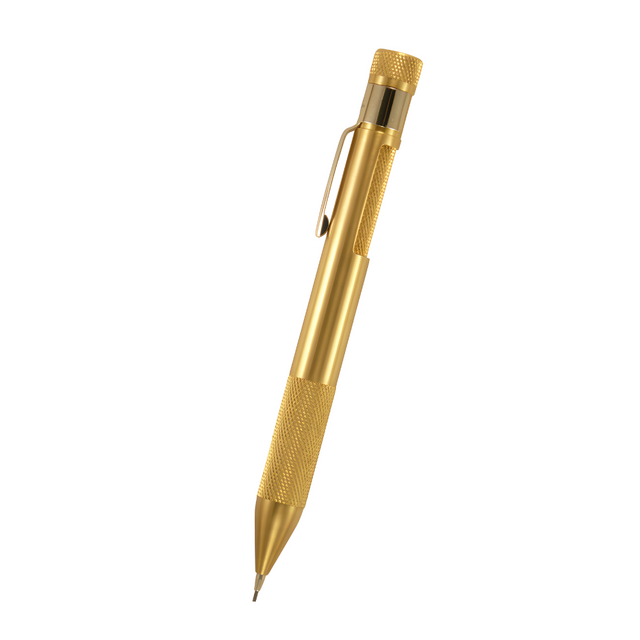 loclen v2 mechanical pencil in raw brass on a white background
