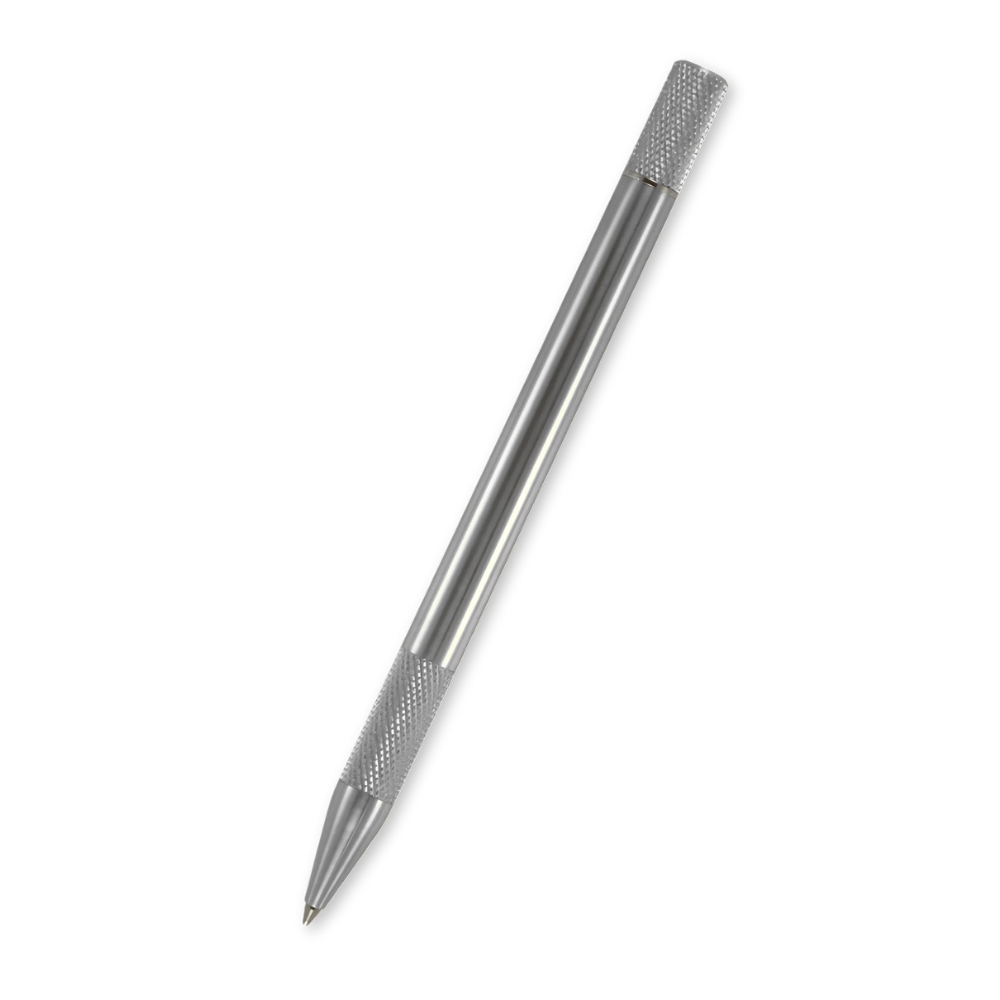 Loclen Tekno1 ballpoint pen in brushed chrome on a white background