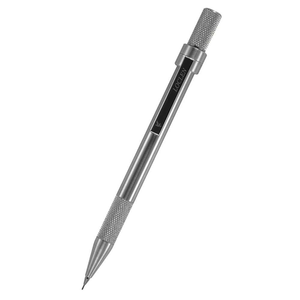 Loclen Tekno2 mechanical pencil in brushed chrome on a white background