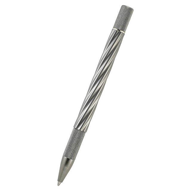 loclen tekno twist brushed chrome Metallic pen on a white background